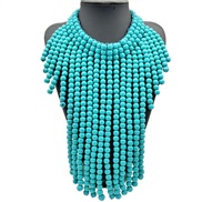 ( Lake Blue ) black long necklace multilayer tassel exaggeratingWood necklace