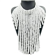 ( white) black long necklace multilayer tassel exaggeratingWood necklace