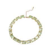 (Ligh green )autumn occidental style exaggerating necklace square resin woman Bohemia clavicle chainnecklace