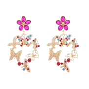 ( rose Red)occidental style fashion retro silver colorful diamond earrings woman exaggerating multilayer butterfly flow