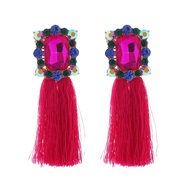 ( rose Red)occidental style retro Bohemian style long style tassel earrings woman fashion temperament banquet ear stud 