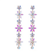 ( AB white)occidental style fashion diamond flowers earrings exaggerating personality long style multilayer flowers ear