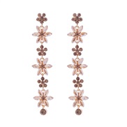 ( Gold)occidental style fashion diamond flowers earrings exaggerating personality long style multilayer flowers ear stu