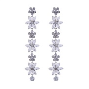 ( Silver)occidental style fashion diamond flowers earrings exaggerating personality long style multilayer flowers ear s