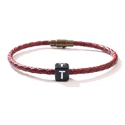 ( red)occidental style fashion Word buckle weave bracelet manPU lovers bracelet Cowhide