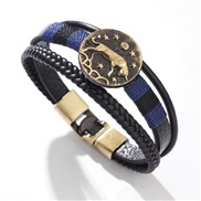 (QNW2772 2gold )Zodiac handmade weave bracelet fashion punk wind Rivet leather leather