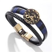 (QNW2772 2)Zodiac handmade weave bracelet fashion punk wind Rivet leather leather