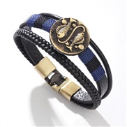 (QNW2772 2)Zodiac handmade weave bracelet fashion punk wind Rivet leather leather