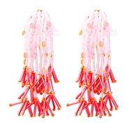 (57419 PK)Bohemia tassel ethnic style beads tassel ear stud earrings sequin occidental style beads long style