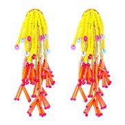 (57419 YE)Bohemia tassel ethnic style beads tassel ear stud earrings sequin occidental style beads long style