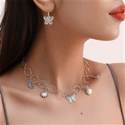 (SZ 658baik) occidental style butterfly pendant necklace earrings set fashion brief woman chain sun flower woman