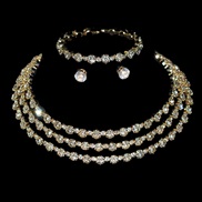 ( GoldSuit )occidental style fashion crystal necklace earrings bangle three Rhinestone Alloy claw chain diamond Collar 