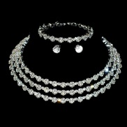 ( SilverSuit )occidental style fashion crystal necklace earrings bangle three Rhinestone Alloy claw chain diamond Colla