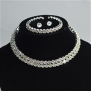 (XL 2  4  Silver Suit )bride row gold silver Collar bangle ear stud two Rhinestone claw chain necklace set