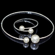 (SL 1124  Silver)bride row gold silver Collar bangle ear stud two Rhinestone claw chain necklace set