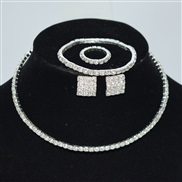 (XL 2 18 1(4 Silver)bride row gold silver Collar bangle ear stud two Rhinestone claw chain necklace set