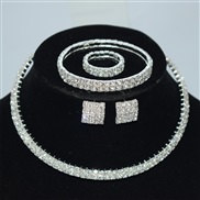 (XL 2 18 2(4 Silver)bride row gold silver Collar bangle ear stud two Rhinestone claw chain necklace set