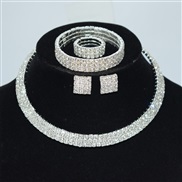 (XL 2 18 3(4 Silver)bride row gold silver Collar bangle ear stud two Rhinestone claw chain necklace set