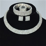 (XL 2 18 4(4 Silver)bride row gold silver Collar bangle ear stud two Rhinestone claw chain necklace set