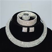 (XL 2 18 5(4 Silver)bride row gold silver Collar bangle ear stud two Rhinestone claw chain necklace set