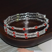 ( Silver  red )opening bangle textured woman bracelet row Rhinestone surround bangle
