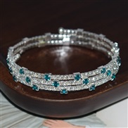 ( Silver  blue )opening bangle textured woman bracelet row Rhinestone surround bangle