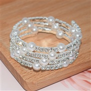 ( Silver) occidental style Rhinestone Pearl multilayer bangle twining more row bracelet claw diamond bracelet