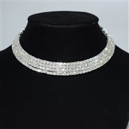 (4  Silver)Rhinestone row bride Collar necklace woman  diamond personality stage Collar circle