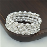 (SL 1 15 4  Silver)Korean stylemm Pearl bracelet  lady  Pearl Rhinestone opening bangle