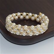 (SL 1 15 3  Gold)Korean stylemm Pearl bracelet  lady  Pearl Rhinestone opening bangle