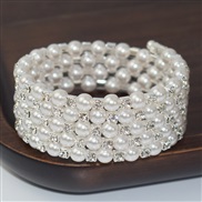 (SL 1 15 5 Silver)Korean stylemm Pearl bracelet  lady  Pearl Rhinestone opening bangle