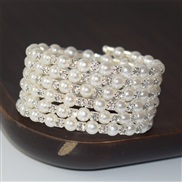 (SL 1 15  6  Silver)Korean stylemm Pearl bracelet  lady  Pearl Rhinestone opening bangle