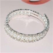 (3  Silver 6mm) occidental style row wedding Rhinestonemm Pearl multilayer bangle twining Pearl Rhinestone bracelet