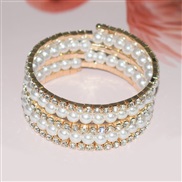 (5  Gold 6mm) occidental style row wedding Rhinestonemm Pearl multilayer bangle twining Pearl Rhinestone bracelet