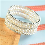 (5  Silver 6mm) occidental style row wedding Rhinestonemm Pearl multilayer bangle twining Pearl Rhinestone bracelet