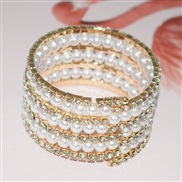 (7  Gold 6mm) occidental style row wedding Rhinestonemm Pearl multilayer bangle twining Pearl Rhinestone bracelet