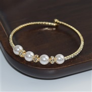 (1  Gold)Korean style personality all-Purpose fashion woman bangle mash up Alloy opening crystal Pearl bracelet woman r