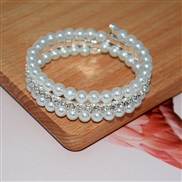 (3  Silver 6mm)occidental style  bride twiningmm Pearl Rhinestone multilayer bangle woman  fashion creative bracelet we