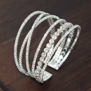 (SL 1152 6  Silver) steel wire bangle row fully-jewelled claw chain opening bangle