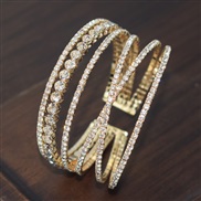(SL 1152 6  Gold) steel wire bangle row fully-jewelled claw chain opening bangle