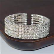 (SL 1  6  Silver 5)ins woman brief row Rhinestone opening bangle  occidental style fashion all-Purpose gold silver color