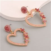 ( Pink)occidental style brief sweet heart-shaped embed color Rhinestone beads style Alloy earrings woman Earring