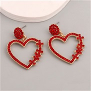 ( red)occidental style brief sweet heart-shaped embed color Rhinestone beads style Alloy earrings woman Earring