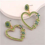 ( green)occidental style brief sweet heart-shaped embed color Rhinestone beads style Alloy earrings woman Earring
