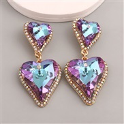 ( Purple color )occidental style fashion personality Alloy color heart-shaped diamond exaggerating earrings temperament