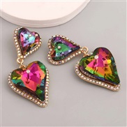 ( Green color)occidental style fashion personality Alloy color heart-shaped diamond exaggerating earrings temperament e