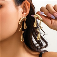 ( 1 Gold 3 28)occidental style  fashion Metal Irregular ear stud woman  personality geometry hollow drop Earring