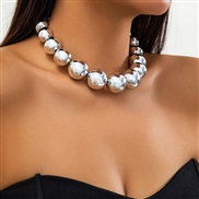 ( White K 6 44)occidental style  punk exaggerating big beads Collar clavicle chain  geometry Beads beads necklace woman