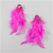( rose Red)E occidental style diamond feather tassel Earring  trend personality textured long style earrings woman