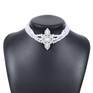 ( White K) elegant retro multilayer Pearl necklace  cross samll diamond chain